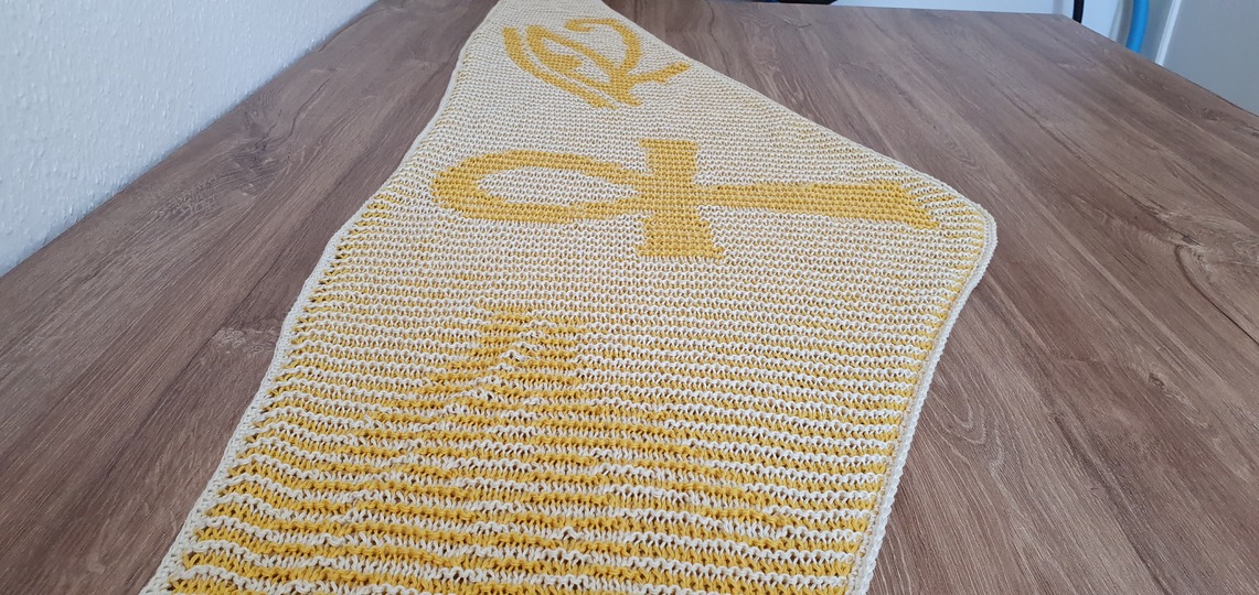 Ankh und Horus, flaches Tuch, Schattenstricken, Illusionsstricken