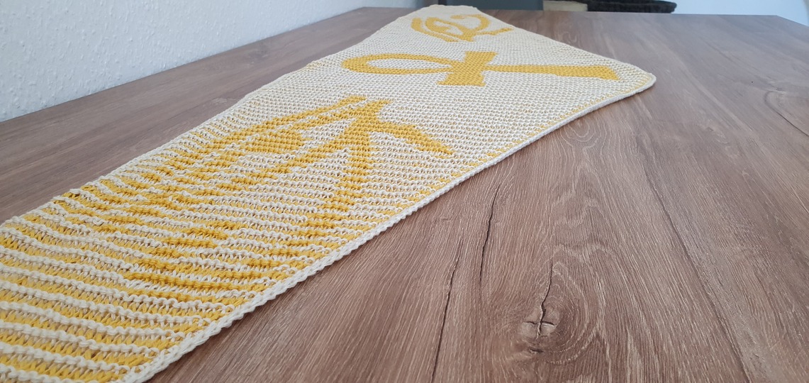 Ankh und Horus, flaches Tuch, Schattenstricken, Illusionsstricken