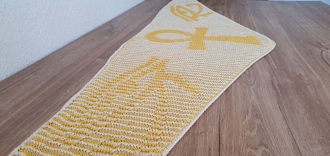 Ankh und Horus, flaches Tuch, Schattenstricken, Illusionsstricken