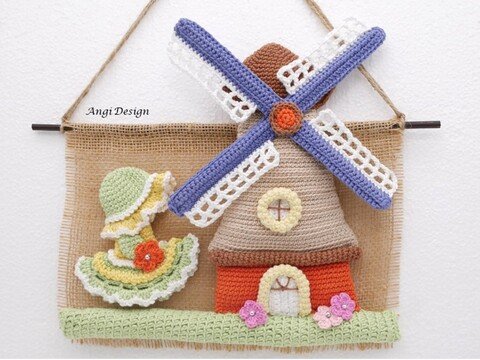 Wand & Türschmuck Windmühle mit Mädchen