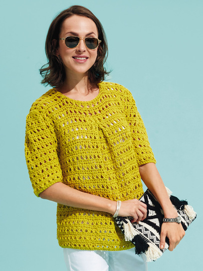 Häkelanleitung: Kurzärmeliger Häkelpulli mit Schlingenmuster