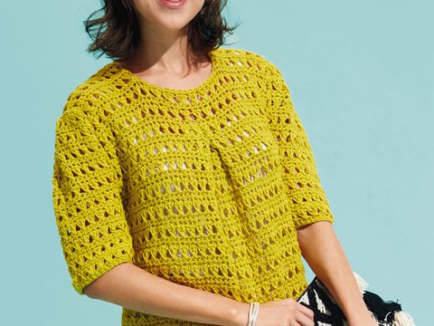 Häkelanleitung: Kurzärmeliger Häkelpulli mit Schlingenmuster