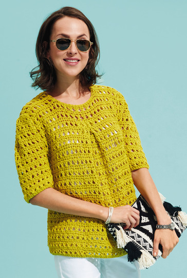 Häkelanleitung: Kurzärmeliger Häkelpulli mit Schlingenmuster