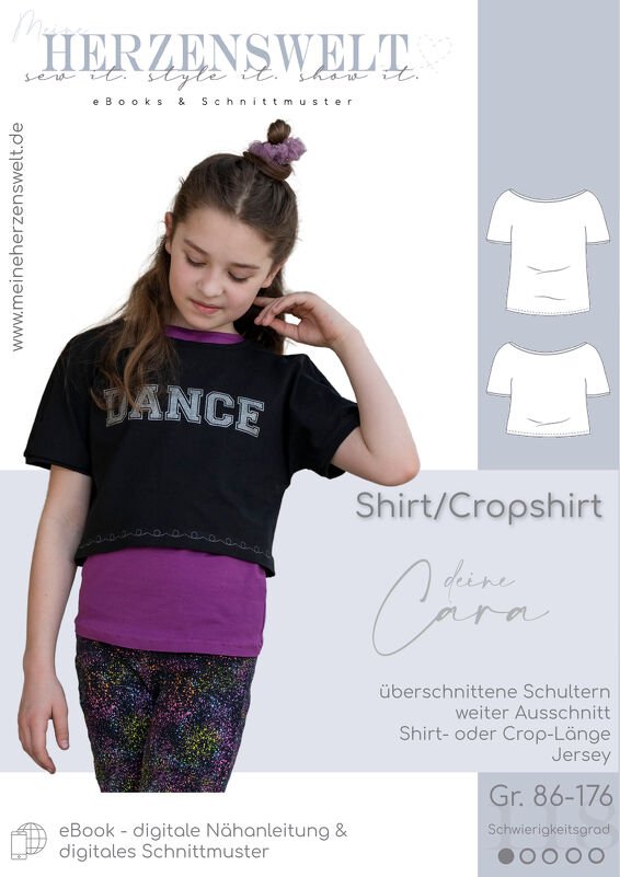 Shirt/Cropshirt Kinder – E-Book Schnittmuster Gr. 86-176 – Cara