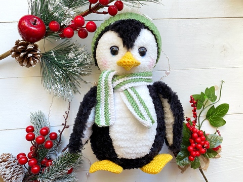 Crochet plush penguin pattern toy. Amigurumi penguin animal PDF