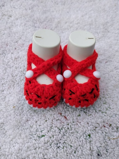 Crochet Criss-cross Strap watermelon baby girl shoes worked flat