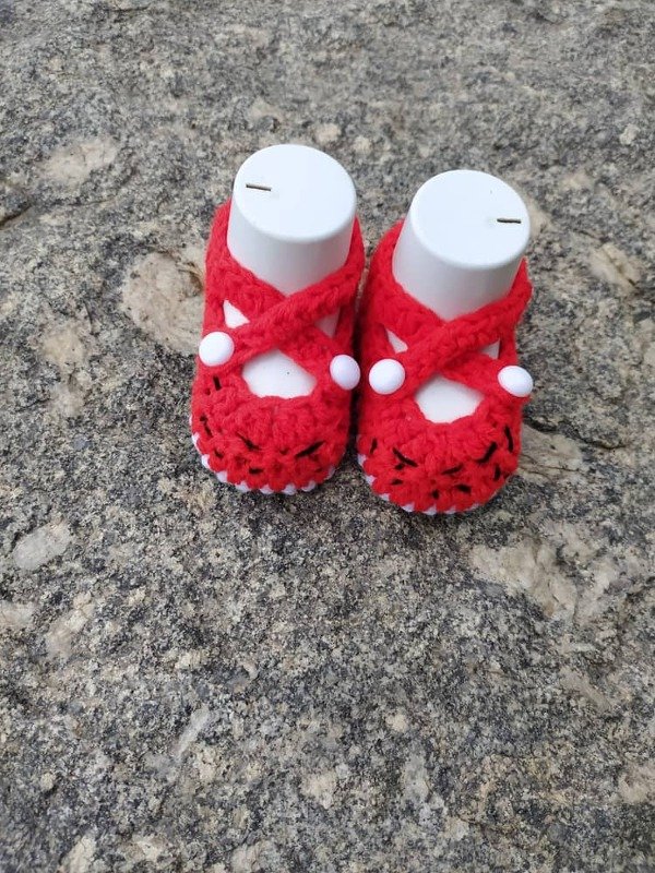 Crochet Criss-cross Strap watermelon baby girl shoes worked flat - Image 4