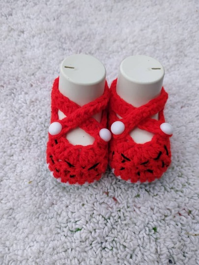 Crochet Criss-cross Strap watermelon baby girl shoes worked flat