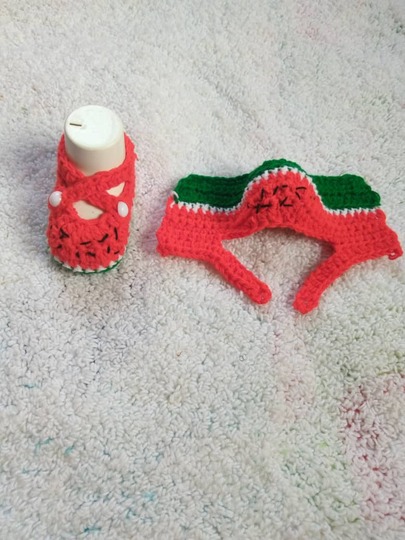 Crochet Criss-cross Strap watermelon baby girl shoes worked flat
