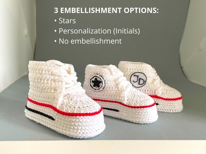 Crochet pattern baby booties, high top baby sneakers 4 sizes, newborn gift
