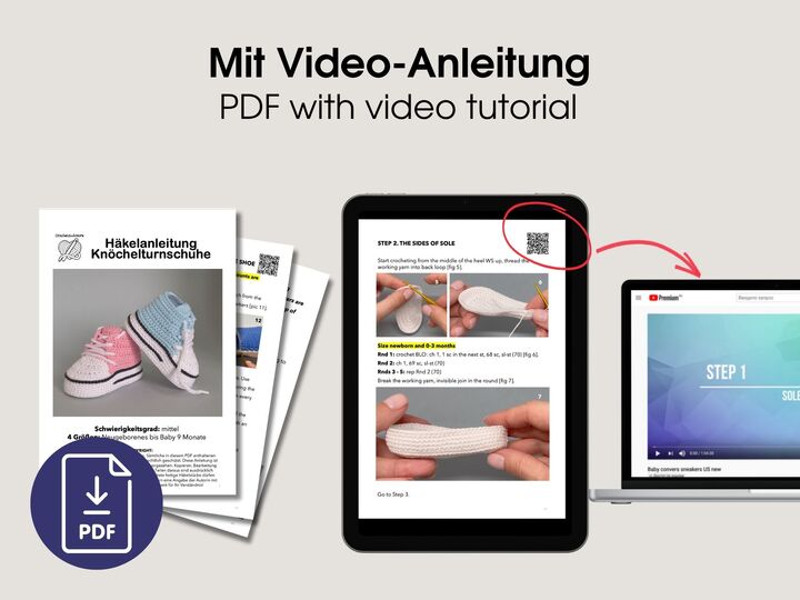 Häkelanleitung Babyschuhe – Knöchelturnschuhe in 4 Größen (PDF)