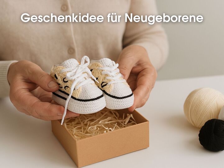 Häkelanleitung Turnschuhe mit Leopardenmuster für Babyschuhe 4 Größen