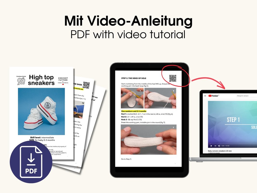 Crochet baby shoes pattern 0-3 months high top baby sneakers with stars b12 - Image 4