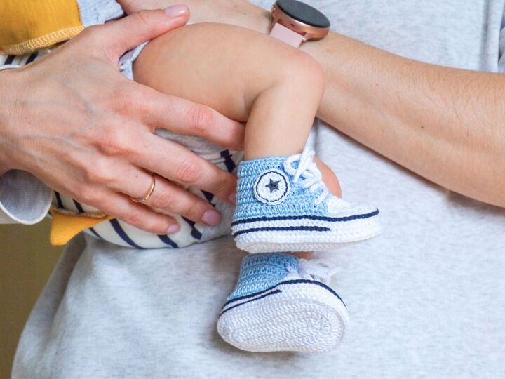 Crochet baby shoes pattern 0-3 months high top baby sneakers with stars b12