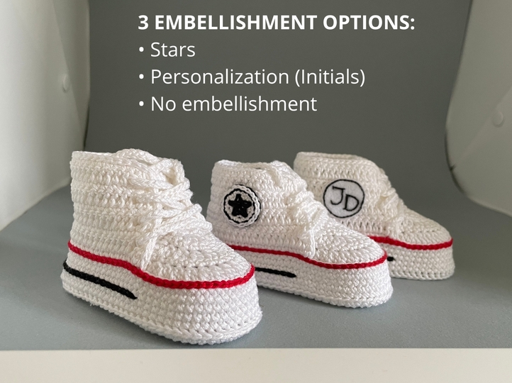 Crochet baby shoes pattern 0-3 months high top baby sneakers with stars b12