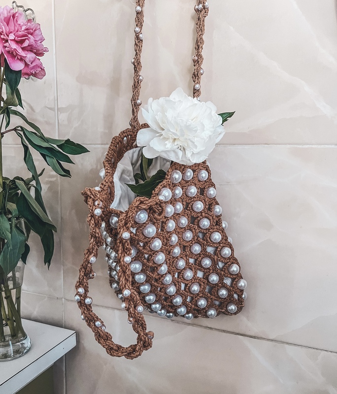 Raffia bag with beads crochet pattern PDF and video tutorial