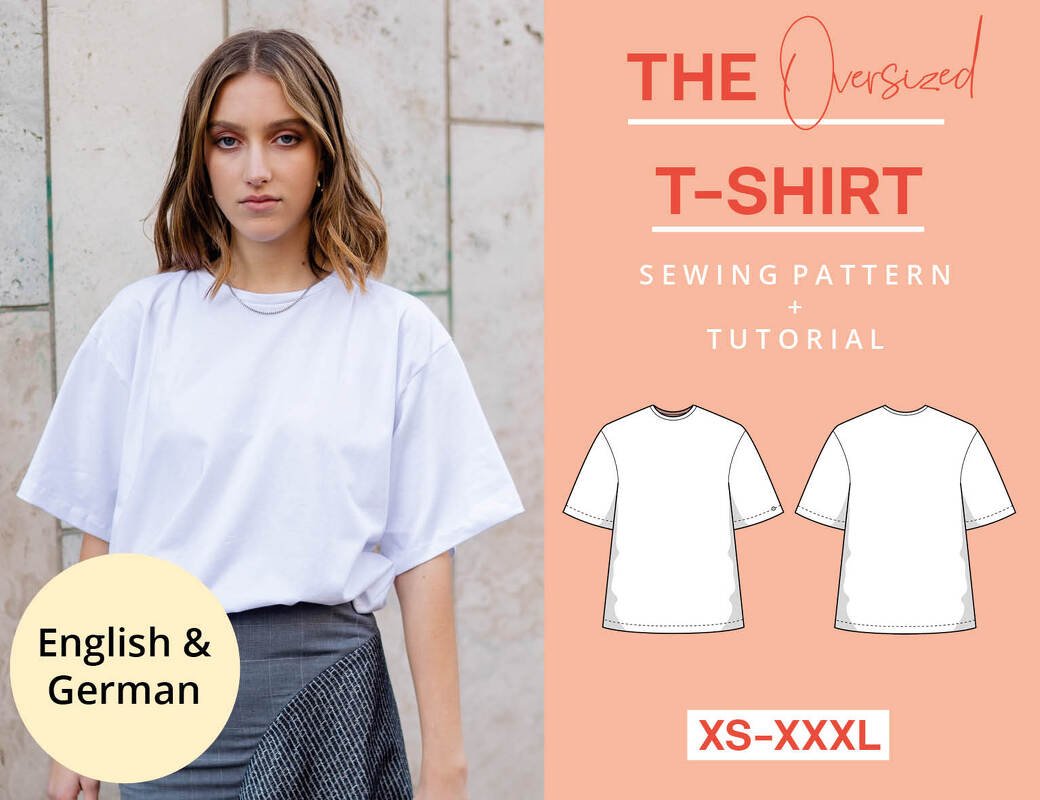 Sewing pattern oversized basic jersey t-shirt, oversized XS-XXXL easy