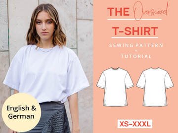 Sewing pattern oversized basic jersey t-shirt, oversized XS-XXXL easy