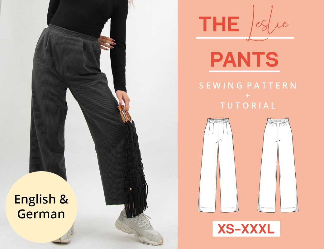 Sewing pattern pants with pockets XS-XXXL, easy with video tutorial