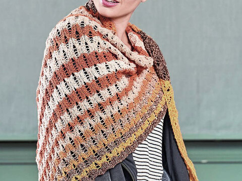 Woolly Hugs Bobbel-Tuch mit einem Ajourmuster gestrickt, in den Farben Beige, Braun und Orange