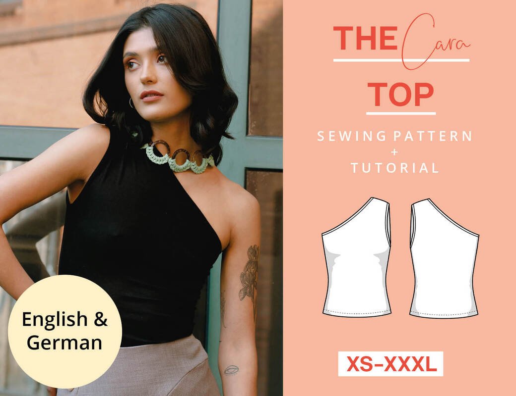 Sewing pattern asymmetrical jersey top for women XS-XXXL, easy
