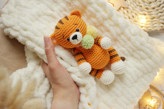 Amigurumi crochet patterns SET tiger: amigurumi and rattle
