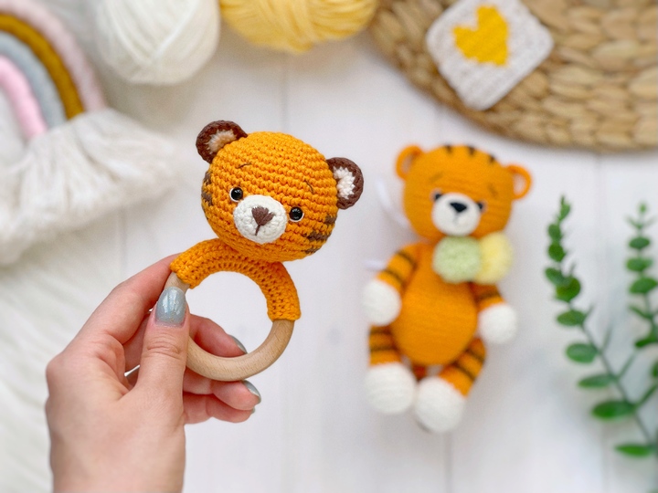 Amigurumi Häkelanleitung SET Tiger: Amigurumi und Rassel