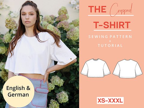 Schnittmuster kurzes Jersey T-Shirt Damen XS-XXXL, Einfach