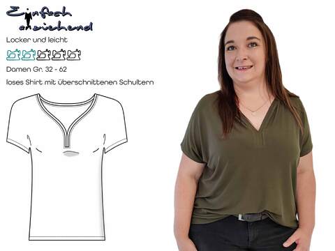 Schnittmuster loses Shirt mit überschnittenen Schultern Damen Gr. 32 - 62