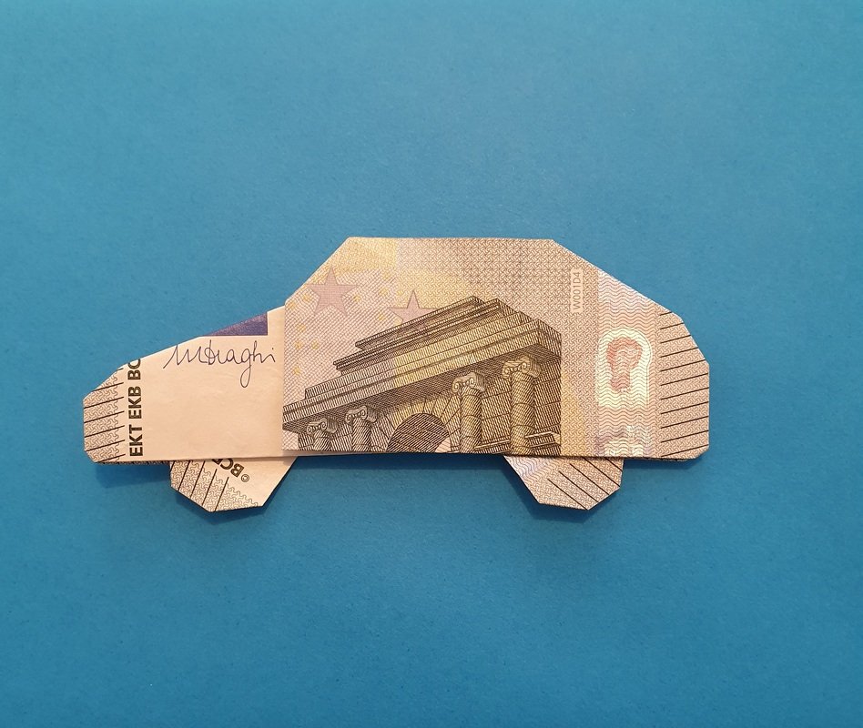Origami Geldschein Auto 2D mit Räder (*)