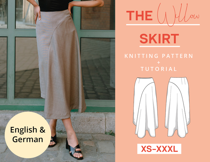 Pattern asymmetrical skirt in midi length for women XS-XXXL Easy