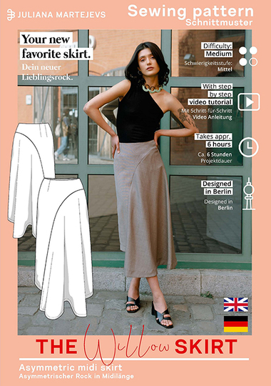 Pattern asymmetrical skirt in midi length for women XS-XXXL Easy