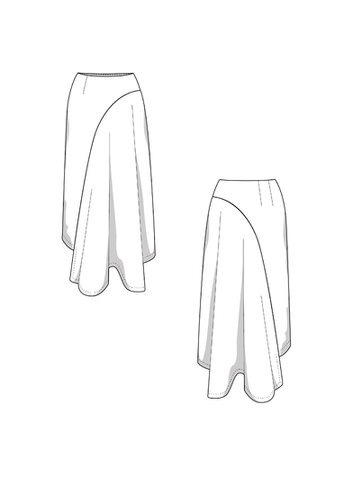 Pattern asymmetrical skirt in midi length for women XS-XXXL Easy