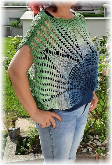 Häkelanleitung Halbrundshirt Dahlia