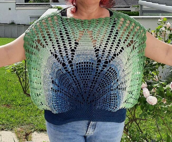 Häkelanleitung Halbrundshirt Dahlia