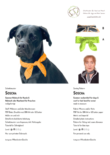 SOSCHA neckerchief for dogs & scarf or hair band for owner. Sewing pattern