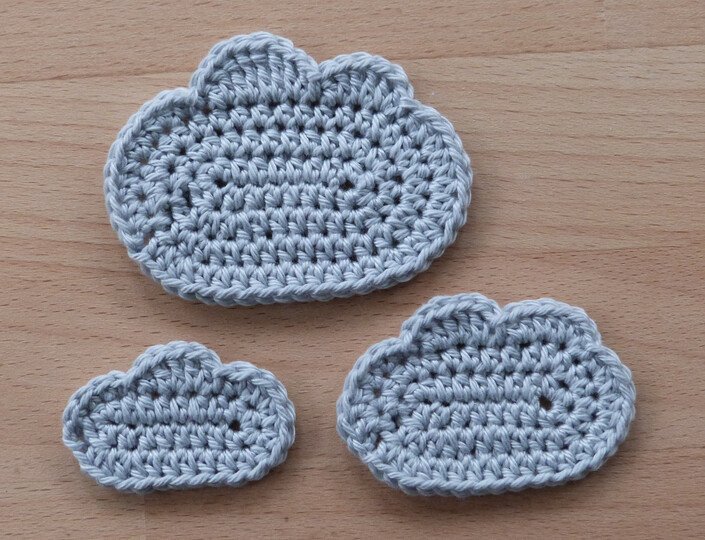 Häkelanleitung für Applikationen Regenbogen und Wolke in 3 Größen