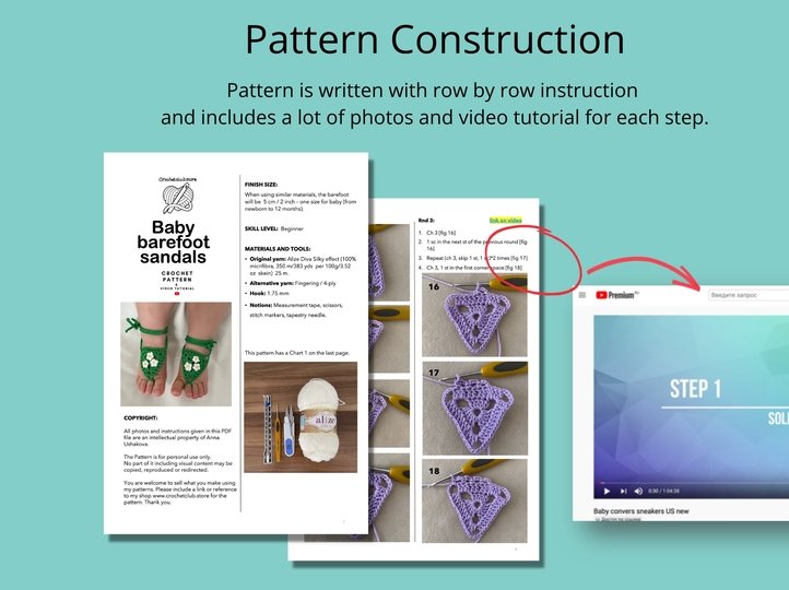Crochet pattern baby sandals, girl barefoot sandals
