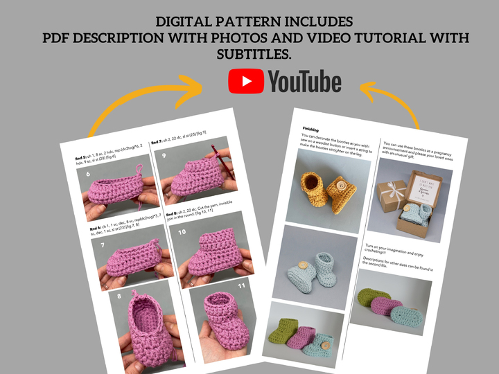 Crochet pattern simple baby booties, baby footwear, newborn sock shoes