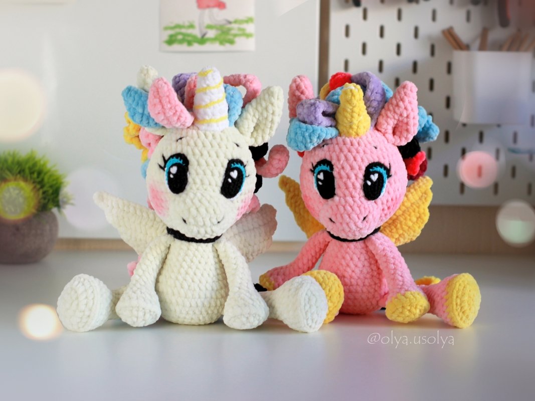 Bon-Bon the Unicorn Crochet Pattern Amigurumi stuffed baby toy (Pegas, Pony