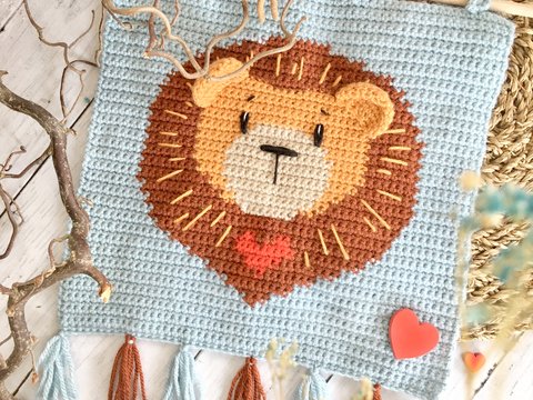 Häkelanleitung Sternzeichen Löwe-Wandbehang