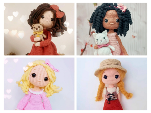 Crochet pattern pack 4 doll patterns together english pattern pack