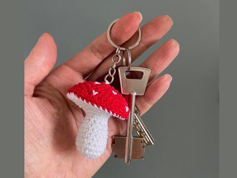 Mushroom keychain amigurumi Crochet PATTERN, amanita mushroom decor