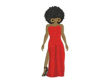 Black girl in a dress Embroidery Design