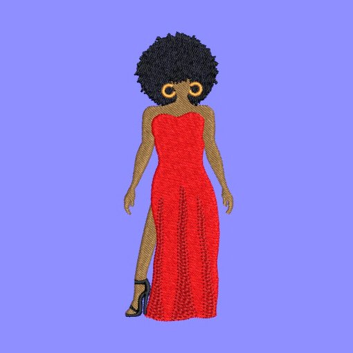 Black girl in a dress Embroidery Design - Image 2