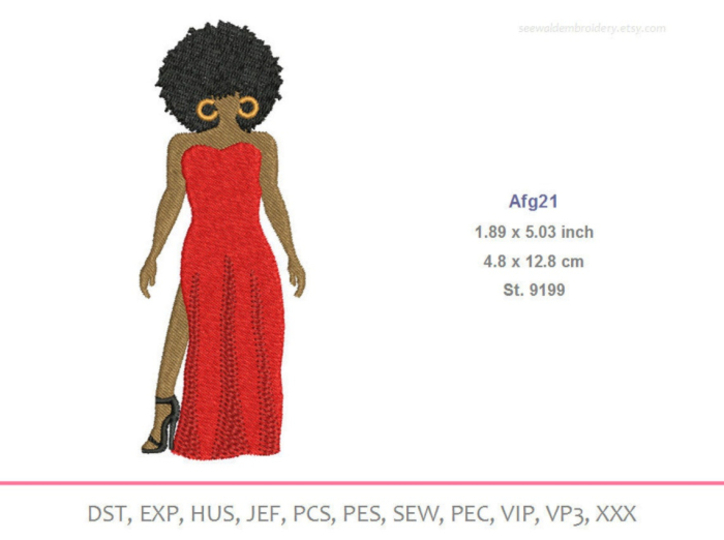 Black girl in a dress Embroidery Design