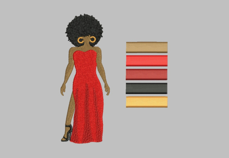 Black girl in a dress Embroidery Design
