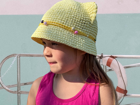Kids bucket hat with ears crochet pattern PDF digital and video tutorial