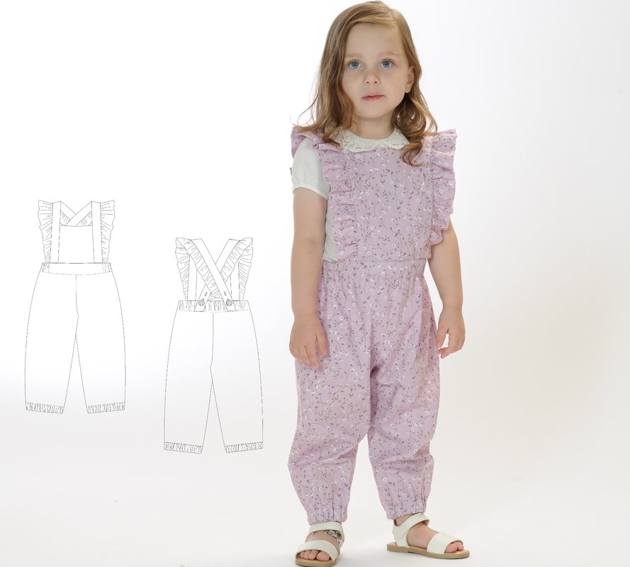 sewing pattern girls overalls DAISY photo tutorial 6m/9m–6y/7y