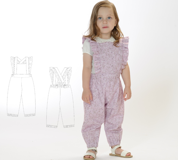 Mädchen-Latzhose DAISY mit Rüschen PDF-Schnittmuster 68/74–116/122
